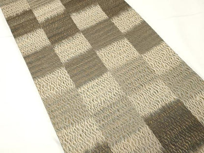 平和屋着物▽スリーシーズン 春夏秋 両面 六通柄袋帯 市松文 金糸 正絹 逸品 CAAX9422yk