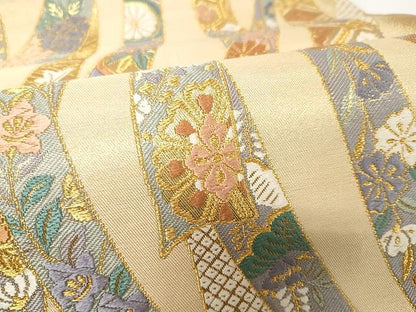 平和屋着物●六通柄袋帯　唐織　かずら帯　正倉院花文　金糸　正絹　逸品　CAAX9425yk
