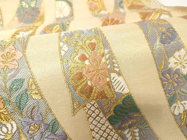 平和屋着物●六通柄袋帯　唐織　かずら帯　正倉院花文　金糸　正絹　逸品　CAAX9425yk