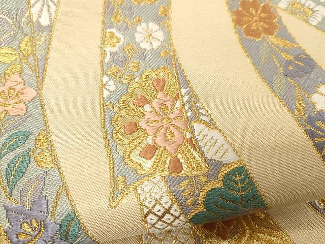 平和屋着物●六通柄袋帯　唐織　かずら帯　正倉院花文　金糸　正絹　逸品　CAAX9425yk