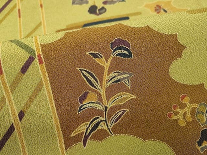 平和屋着物●全通柄九寸名古屋帯　京友禅　枝花文　反端付き　金彩　正絹　逸品　CAAX9436yk