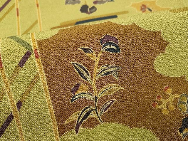平和屋着物●全通柄九寸名古屋帯　京友禅　枝花文　反端付き　金彩　正絹　逸品　CAAX9436yk