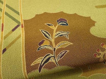 平和屋着物●全通柄九寸名古屋帯　京友禅　枝花文　反端付き　金彩　正絹　逸品　CAAX9436yk