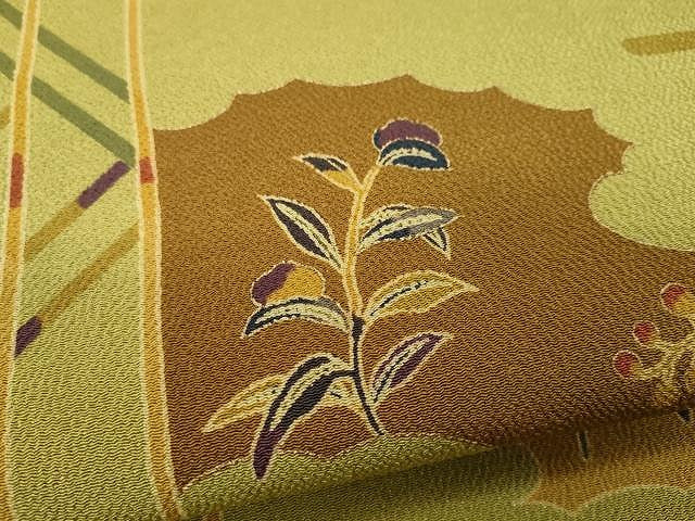 平和屋着物●全通柄九寸名古屋帯　京友禅　枝花文　反端付き　金彩　正絹　逸品　CAAX9436yk