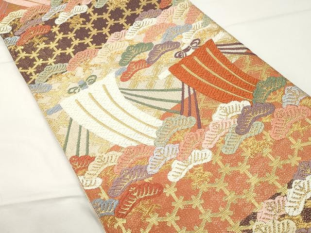 平和屋着物●佐賀錦　六通柄袋帯　唐織　吉祥枝松文　金糸　正絹　逸品　CAAX9438yk