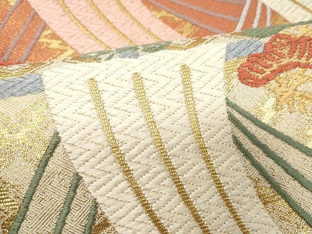 平和屋着物●佐賀錦　六通柄袋帯　唐織　吉祥枝松文　金糸　正絹　逸品　CAAX9438yk