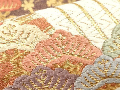 平和屋着物●佐賀錦　六通柄袋帯　唐織　吉祥枝松文　金糸　正絹　逸品　CAAX9438yk