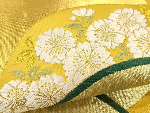 平和屋着物●西陣織　天保初年創始の京の老舗　洛陽織物　六通柄袋帯　唐織　山路桜菊文　金糸　正絹　逸品　CAAX9439yk