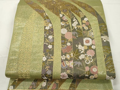 平和屋着物●六通柄袋帯 唐織 宝尽くし飛鶴花文 金糸 正絹 逸品 CAAX9447yk