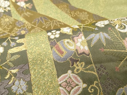 平和屋着物●六通柄袋帯 唐織 宝尽くし飛鶴花文 金糸 正絹 逸品 CAAX9447yk