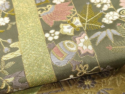 平和屋着物●六通柄袋帯 唐織 宝尽くし飛鶴花文 金糸 正絹 逸品 CAAX9447yk