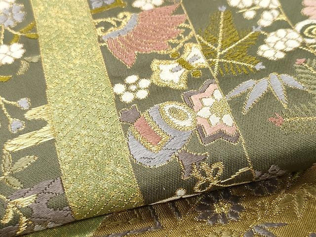 平和屋着物●六通柄袋帯 唐織 宝尽くし飛鶴花文 金糸 正絹 逸品 CAAX9447yk