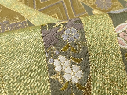 平和屋着物●六通柄袋帯 唐織 宝尽くし飛鶴花文 金糸 正絹 逸品 CAAX9447yk