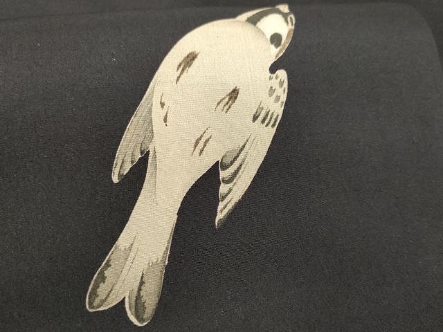 平和屋着物●創作　九寸名古屋帯　雀文　黒地　正絹　逸品　CAAX9478yk