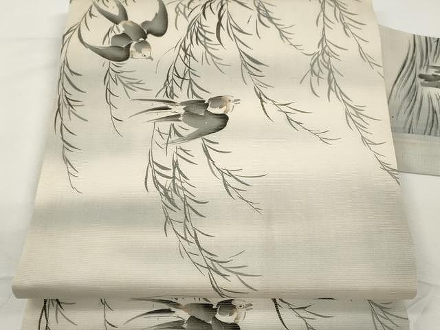 平和屋着物＊夏物 創作 九寸名古屋帯 手描き 飛鳥枝笹文 正絹 逸品 CAAX9479yk