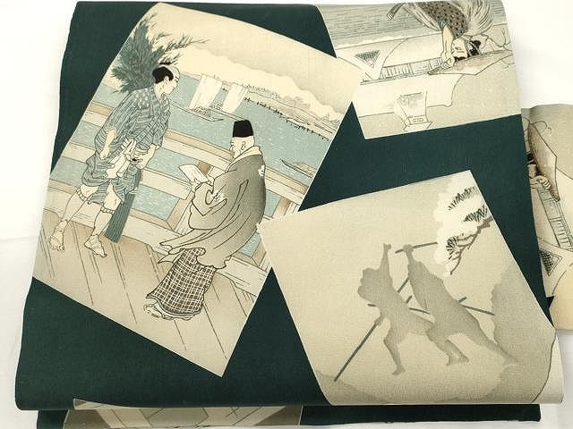 平和屋着物●創作 全通柄九寸名古屋帯 色紙重ね人物文 正絹 逸品 CAAX9480yk