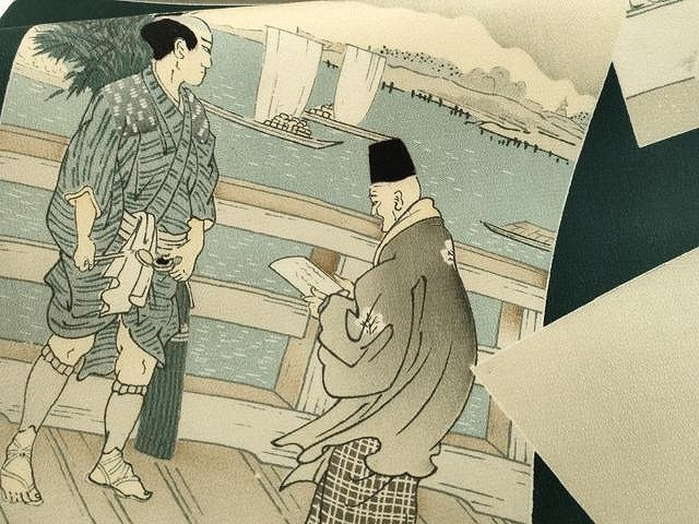 平和屋着物●創作 全通柄九寸名古屋帯 色紙重ね人物文 正絹 逸品 CAAX9480yk