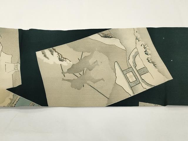 平和屋着物●創作 全通柄九寸名古屋帯 色紙重ね人物文 正絹 逸品 CAAX9480yk