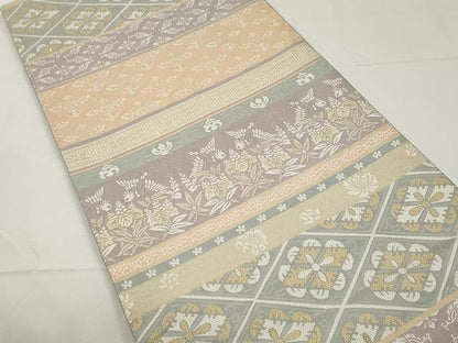 平和屋着物●全通柄袋帯 紹巴 唐織 花鳥横段文 金糸 正絹 逸品 CAAX9496yk