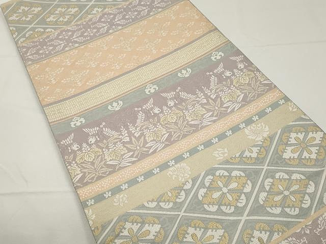 平和屋着物●全通柄袋帯 紹巴 唐織 花鳥横段文 金糸 正絹 逸品 CAAX9496yk