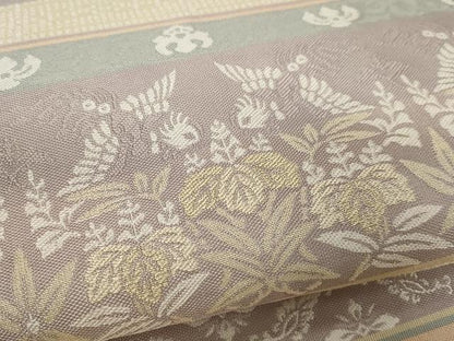平和屋着物●全通柄袋帯 紹巴 唐織 花鳥横段文 金糸 正絹 逸品 CAAX9496yk