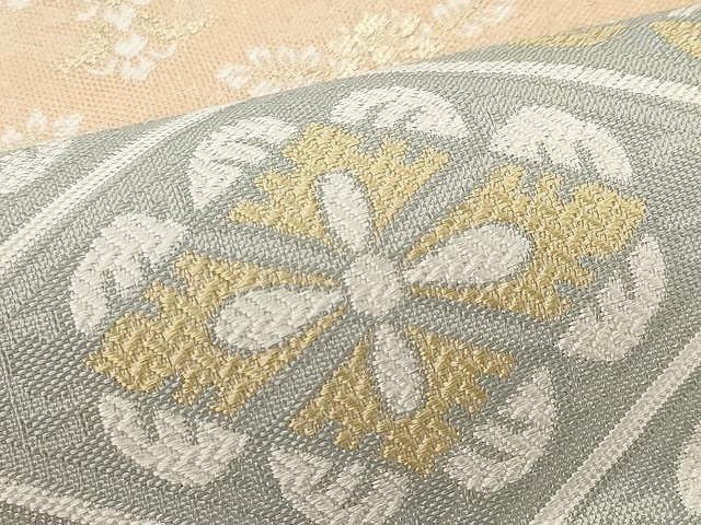 平和屋着物●全通柄袋帯 紹巴 唐織 花鳥横段文 金糸 正絹 逸品 CAAX9496yk