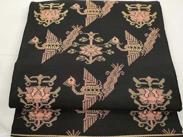 平和屋着物●八寸名古屋帯 有栖川裂 大阪有香製 黒地 金糸 正絹 逸品 CAAX9528yk