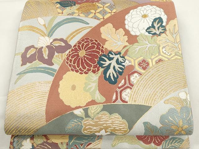 平和屋着物●六通柄袋帯　唐織　地紙吉祥花文　金糸　正絹　逸品　CAAX9546yk