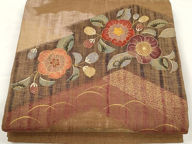 平和屋着物▽スリーシーズン 春夏秋 太鼓柄袋帯 刺繍 櫛織 舞花文 金彩 正絹 逸品 CAAX9563yk