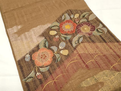 平和屋着物▽スリーシーズン 春夏秋 太鼓柄袋帯 刺繍 櫛織 舞花文 金彩 正絹 逸品 CAAX9563yk