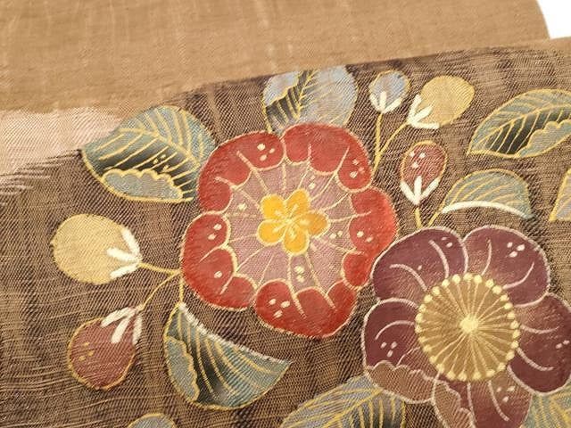 平和屋着物▽スリーシーズン 春夏秋 太鼓柄袋帯 刺繍 櫛織 舞花文 金彩 正絹 逸品 CAAX9563yk