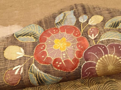 平和屋着物▽スリーシーズン 春夏秋 太鼓柄袋帯 刺繍 櫛織 舞花文 金彩 正絹 逸品 CAAX9563yk