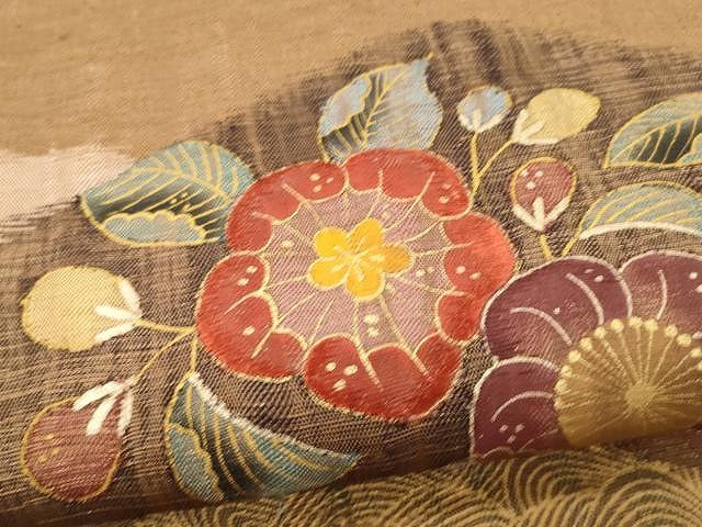 平和屋着物▽スリーシーズン 春夏秋 太鼓柄袋帯 刺繍 櫛織 舞花文 金彩 正絹 逸品 CAAX9563yk