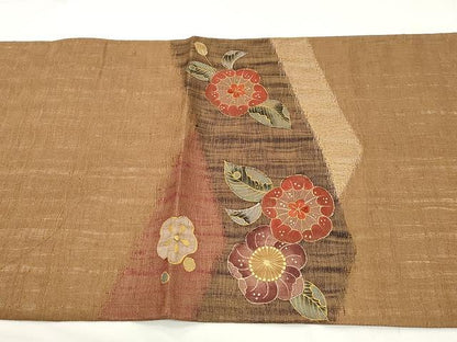 平和屋着物▽スリーシーズン 春夏秋 太鼓柄袋帯 刺繍 櫛織 舞花文 金彩 正絹 逸品 CAAX9563yk