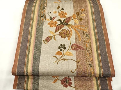平和屋着物●ひなや工房 くむ・あむ・おる 伊豆蔵明彦 太鼓柄袋帯 総刺繍 鳳凰花文 金糸 正絹 逸品 CAAX9571yk