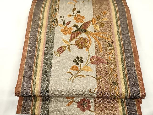 平和屋着物●ひなや工房 くむ・あむ・おる 伊豆蔵明彦 太鼓柄袋帯 総刺繍 鳳凰花文 金糸 正絹 逸品 CAAX9571yk