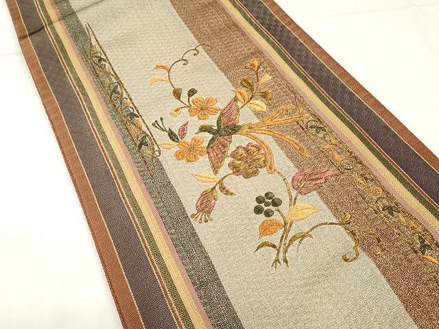 平和屋着物●ひなや工房 くむ・あむ・おる 伊豆蔵明彦 太鼓柄袋帯 総刺繍 鳳凰花文 金糸 正絹 逸品 CAAX9571yk