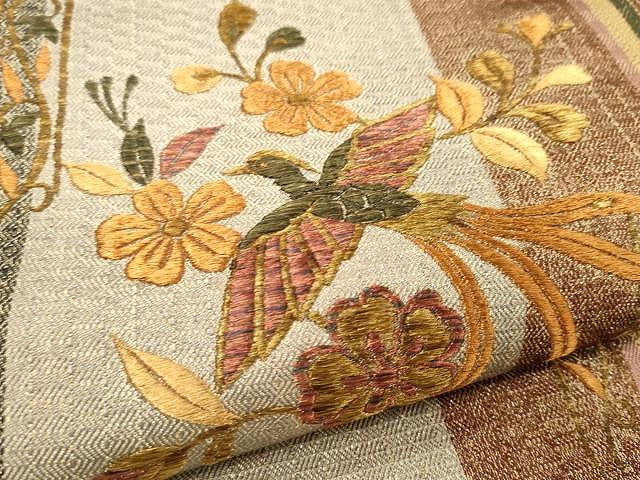 平和屋着物●ひなや工房 くむ・あむ・おる 伊豆蔵明彦 太鼓柄袋帯 総刺繍 鳳凰花文 金糸 正絹 逸品 CAAX9571yk