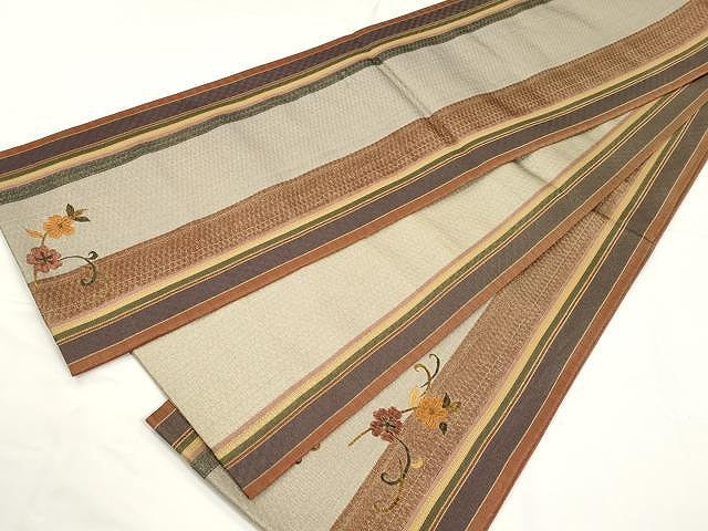 平和屋着物●ひなや工房 くむ・あむ・おる 伊豆蔵明彦 太鼓柄袋帯 総刺繍 鳳凰花文 金糸 正絹 逸品 CAAX9571yk