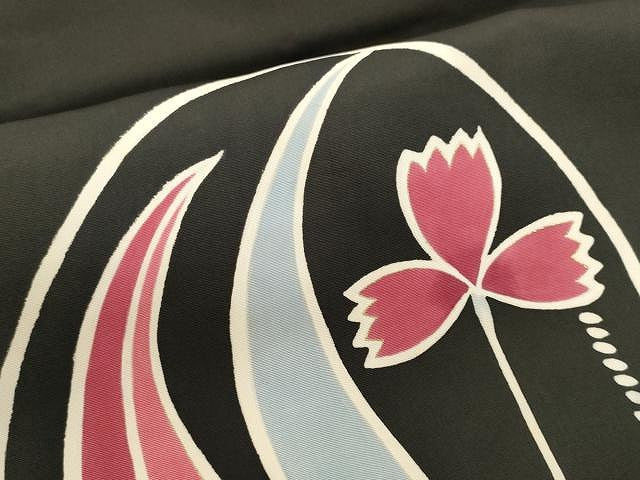 平和屋着物●塩瀬 九寸名古屋帯 型染め 枝花文 黒地 金彩 正絹 逸品 CAAX9587yk