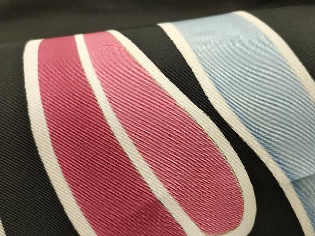 平和屋着物●塩瀬 九寸名古屋帯 型染め 枝花文 黒地 金彩 正絹 逸品 CAAX9587yk