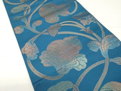 平和屋着物●織物一筋名門 織悦 全通柄 本袋帯 花唐草文 金糸 正絹 逸品 CAAX9597yk