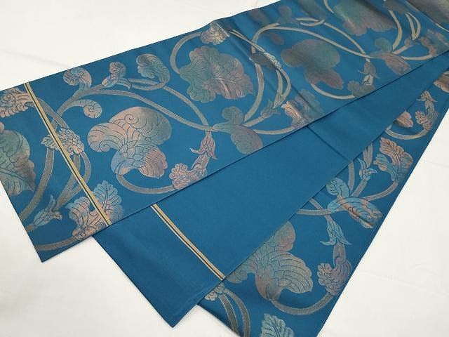 平和屋着物●織物一筋名門 織悦 全通柄 本袋帯 花唐草文 金糸 正絹 逸品 CAAX9597yk
