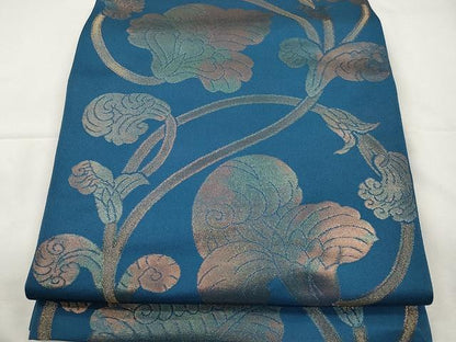 平和屋着物●織物一筋名門 織悦 全通柄 本袋帯 花唐草文 金糸 正絹 逸品 CAAX9597yk
