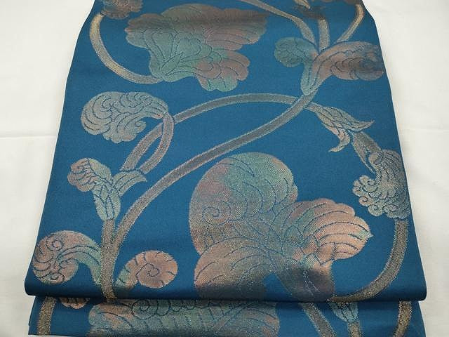 平和屋着物●織物一筋名門 織悦 全通柄 本袋帯 花唐草文 金糸 正絹 逸品 CAAX9597yk