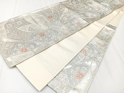 平和屋着物◎六通柄袋帯　唐織　束ね熨斗花文　銀糸　正絹　逸品　CAAX9806xe