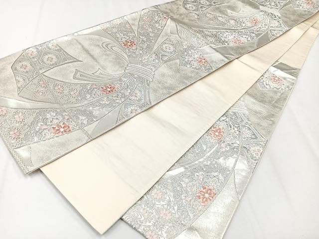 平和屋着物◎六通柄袋帯　唐織　束ね熨斗花文　銀糸　正絹　逸品　CAAX9806xe