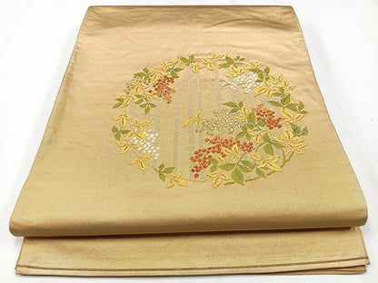 平和屋着物◎太鼓柄袋帯　唐織　南天文　金糸　正絹　逸品　CAAX9812xe