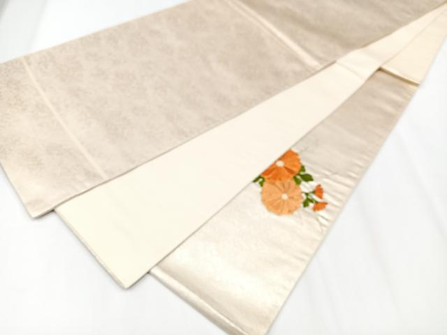平和屋着物◎太鼓柄袋帯　総刺繍　駒刺繍　地紙花文　銀糸　正絹　逸品　CAAX9817xe