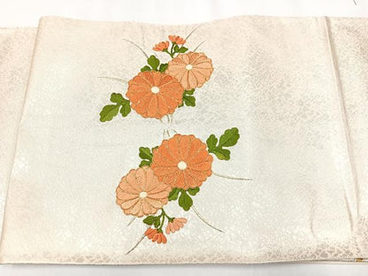 平和屋着物◎太鼓柄袋帯　総刺繍　駒刺繍　地紙花文　銀糸　正絹　逸品　CAAX9817xe